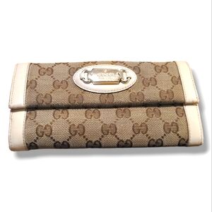 Gucci 100% Authentic GG Women's Long Wallet Beige L1852